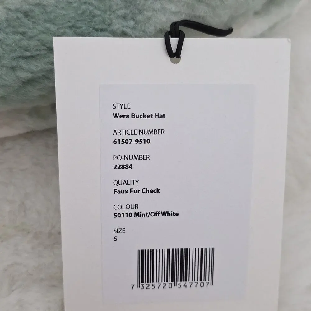 Stand Studio NWT Wera Fuzzy Check Bucket Hat Mint Wool Blend SMALL